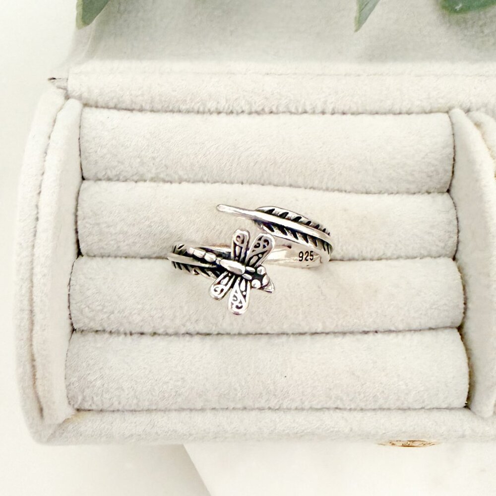 925 Sterling Silver Dragonfly Ring Stackable Ring Band Minimalist Ring